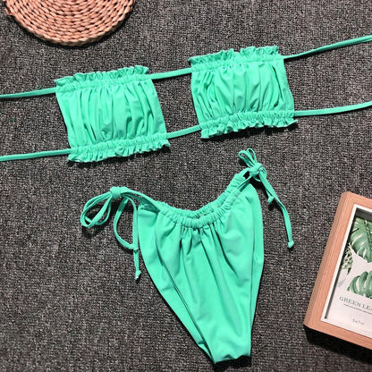 Frill Trim Ruched Bikini Set Carauana Store