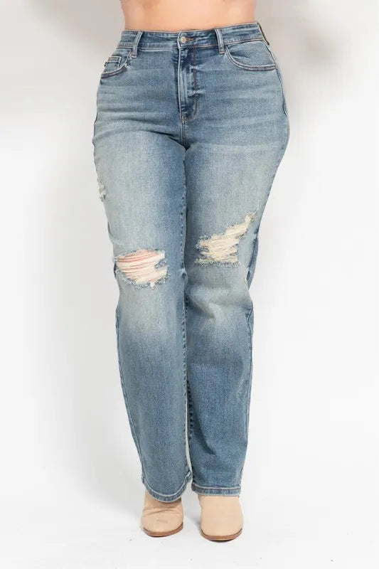Judy Blue Full Size High Waist Distressed Dad Jean Plus Size Carauana Store