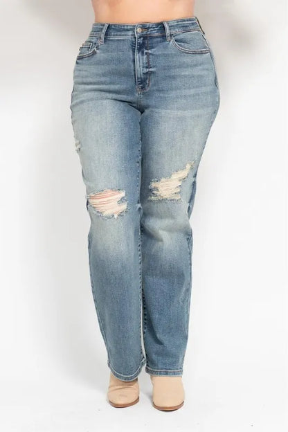 Judy Blue Full Size High Waist Distressed Dad Jean Plus Size Carauana Store