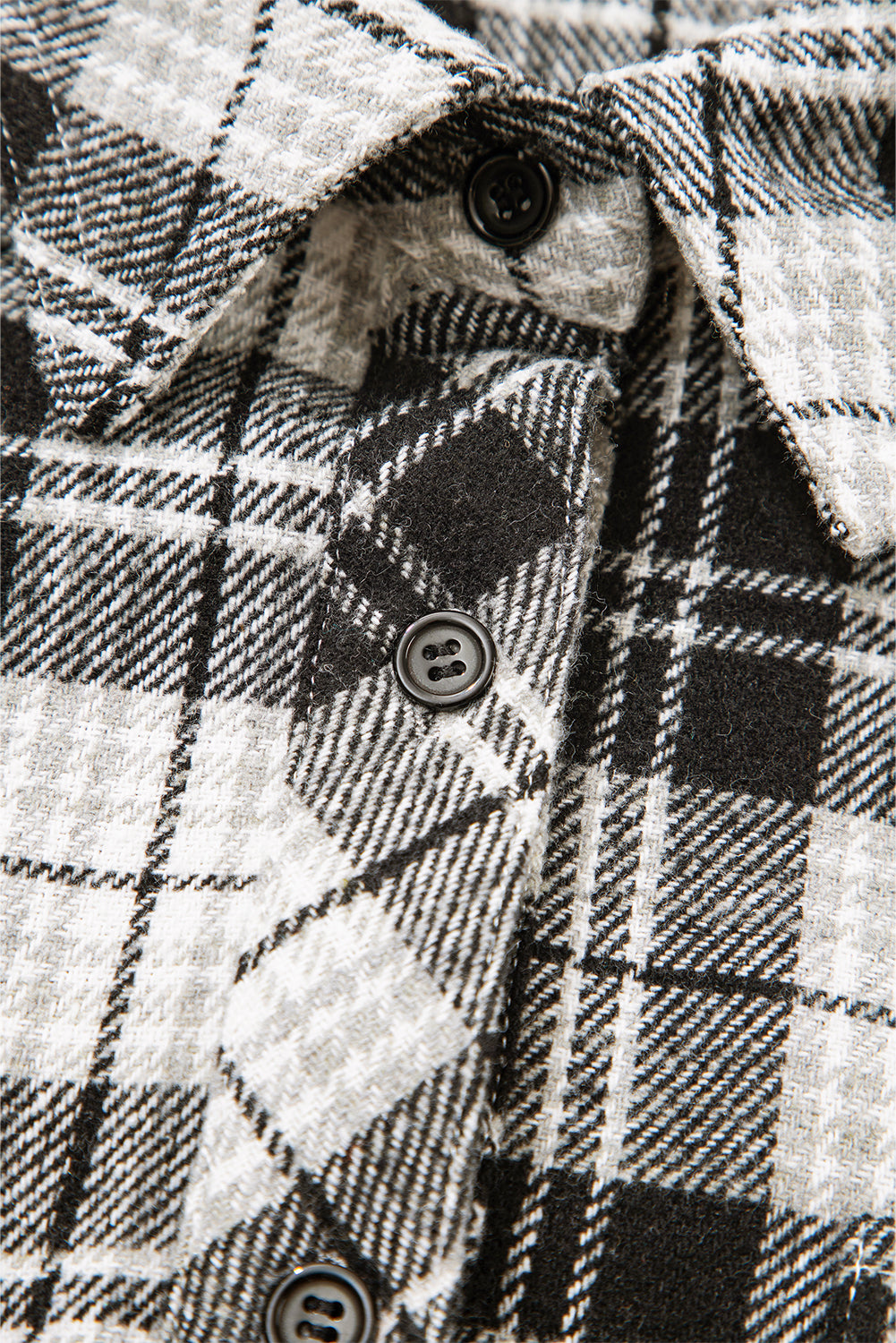 Black Plaid Print Chest Pockets Buttoned Shirt