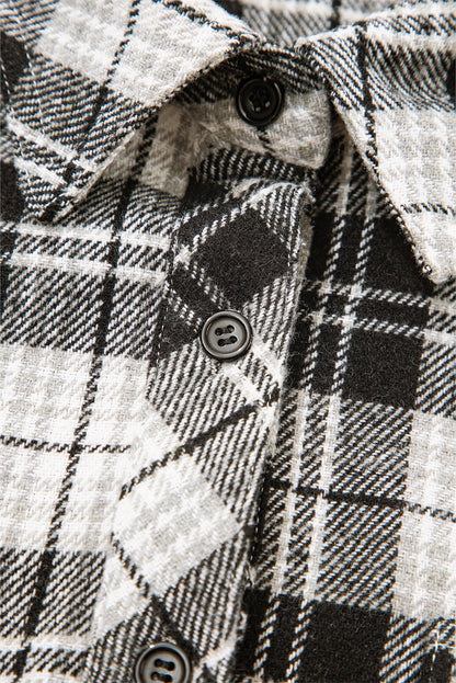 Black Plaid Print Chest Pockets Buttoned Shirt