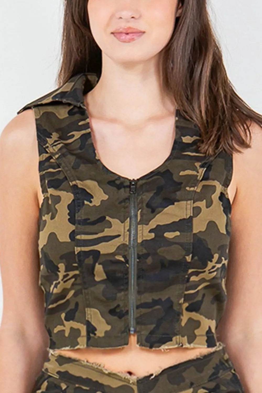 American Bazi Zip Up Camo Crop Denim Vest Carauana Store