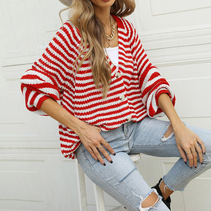 Striped Button Down Long Sleeve Cardigan Carauana Store