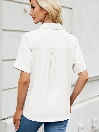 Collared Neck Short Sleeve Shirt Carauana Store