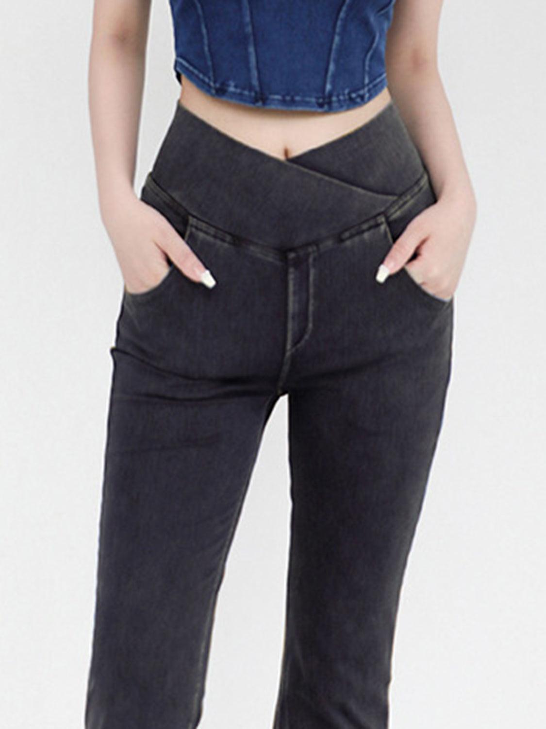 Wide Waistband Bootcut Jeans with Pockets Carauana Store