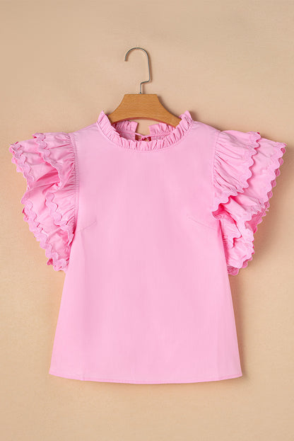 Bonbon Ricrac Ruffled Sleeve Frilled Collar Blouse