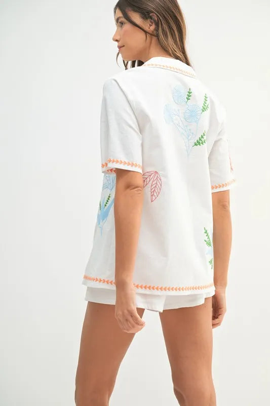 MABLE Embroidered Button Down Shirt and Shorts Set Carauana Store
