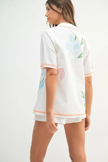 MABLE Embroidered Button Down Shirt and Shorts Set Carauana Store