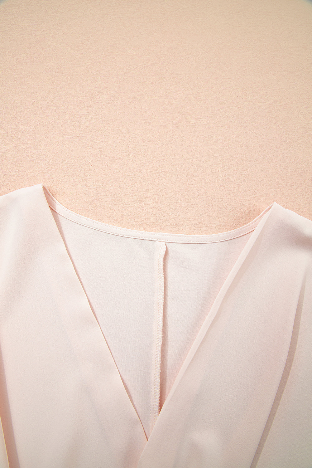 White Surplice V Neck Knotted Ruched Short Sleeve Peplum Blouse