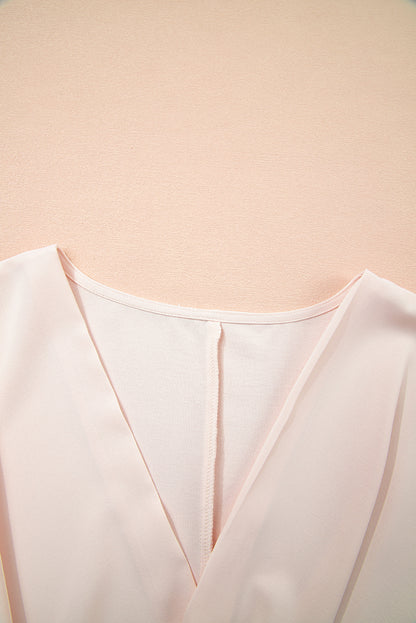 White Surplice V Neck Knotted Ruched Short Sleeve Peplum Blouse
