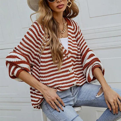 Striped Button Down Long Sleeve Cardigan Carauana Store