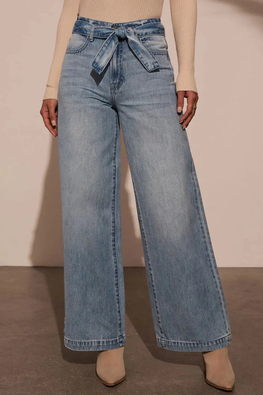 Tied Wide Leg Jeans with Pockets Carauana Store