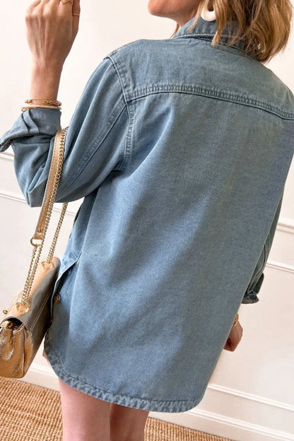 Pocketed Button Up Long Sleeve Denim Jacket Carauana Store