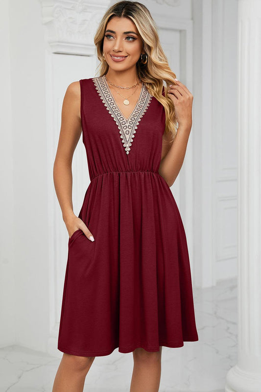 Pocketed V-Neck Wide Strap Dress Carauana Store