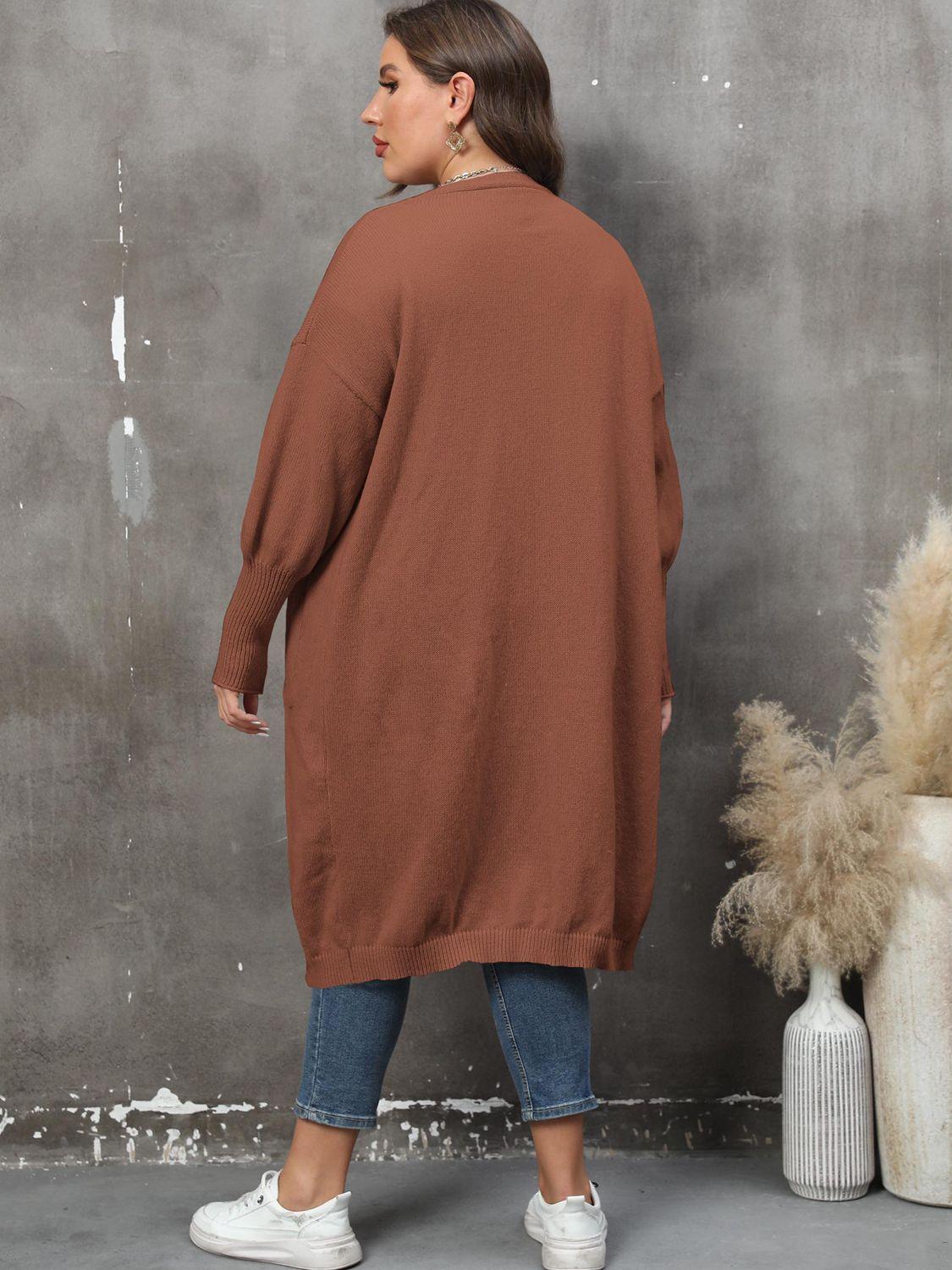 Plus Size Long Sleeve Pocketed Cardigan Carauana Store