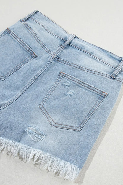 Distressed Raw Hem High Waist Denim Shorts Carauana Store
