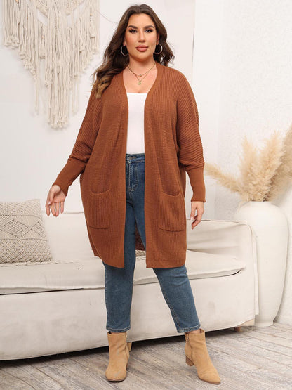 Plus Size Open Front Cardigan With Pockets Carauana Store
