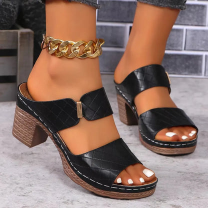 PU Leather Block Heel Sandals Carauana Store