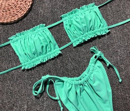 Frill Trim Ruched Bikini Set Carauana Store
