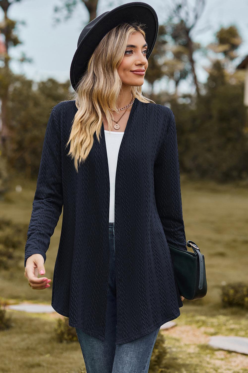 Textured Open Front Long Sleeve Cardigan Carauana Store