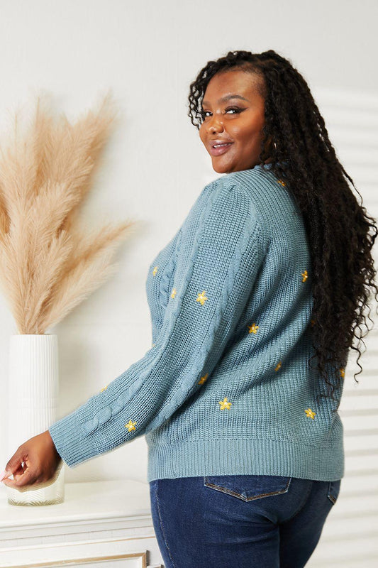 HEYSON Full Size Floral Embroidered Cable Cardigan Carauana Store