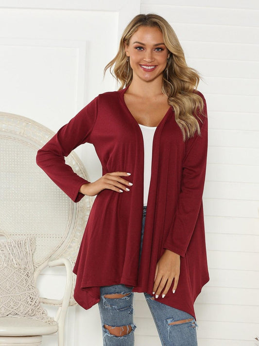 Shiny Floral Open Front Long Sleeve Cardigan Carauana Store