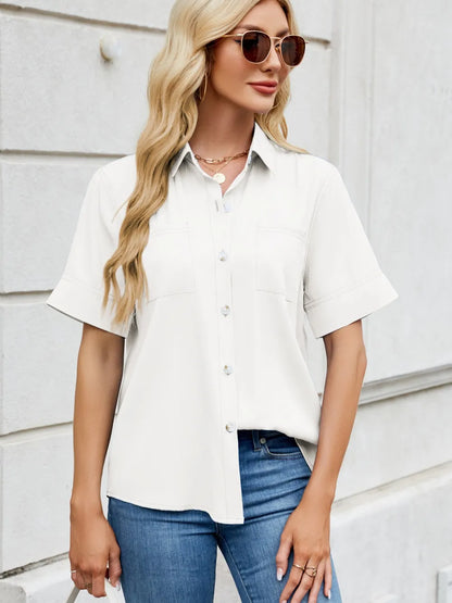 Collared Neck Short Sleeve Shirt Carauana Store