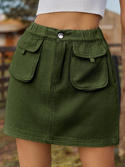 Pocketed Elastic Waist Denim Skirt Carauana Store