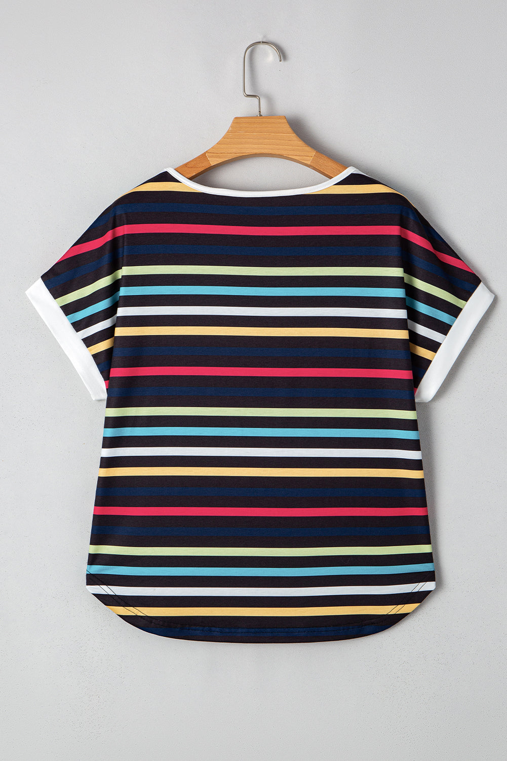 Black Stripe Multicolor Contrast Edge Crew Neck T Shirt