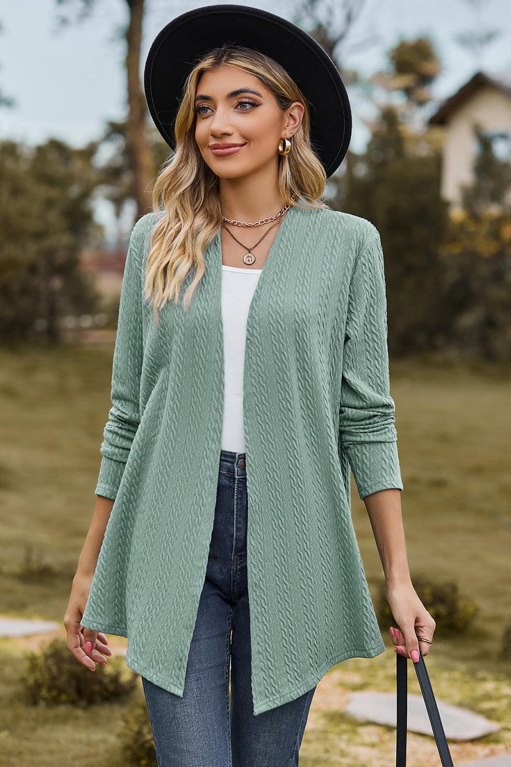 Textured Open Front Long Sleeve Cardigan Carauana Store