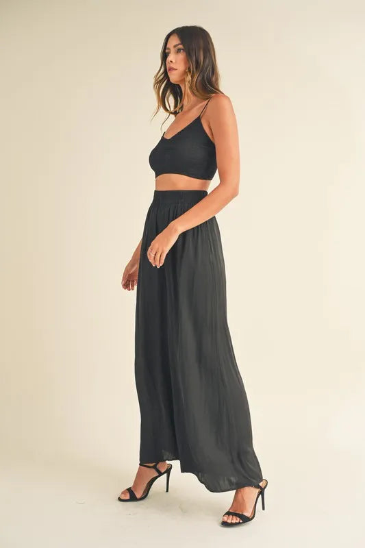 MABLE Smocked Bralette Crop Top and Wide Leg Pants Set Carauana Store