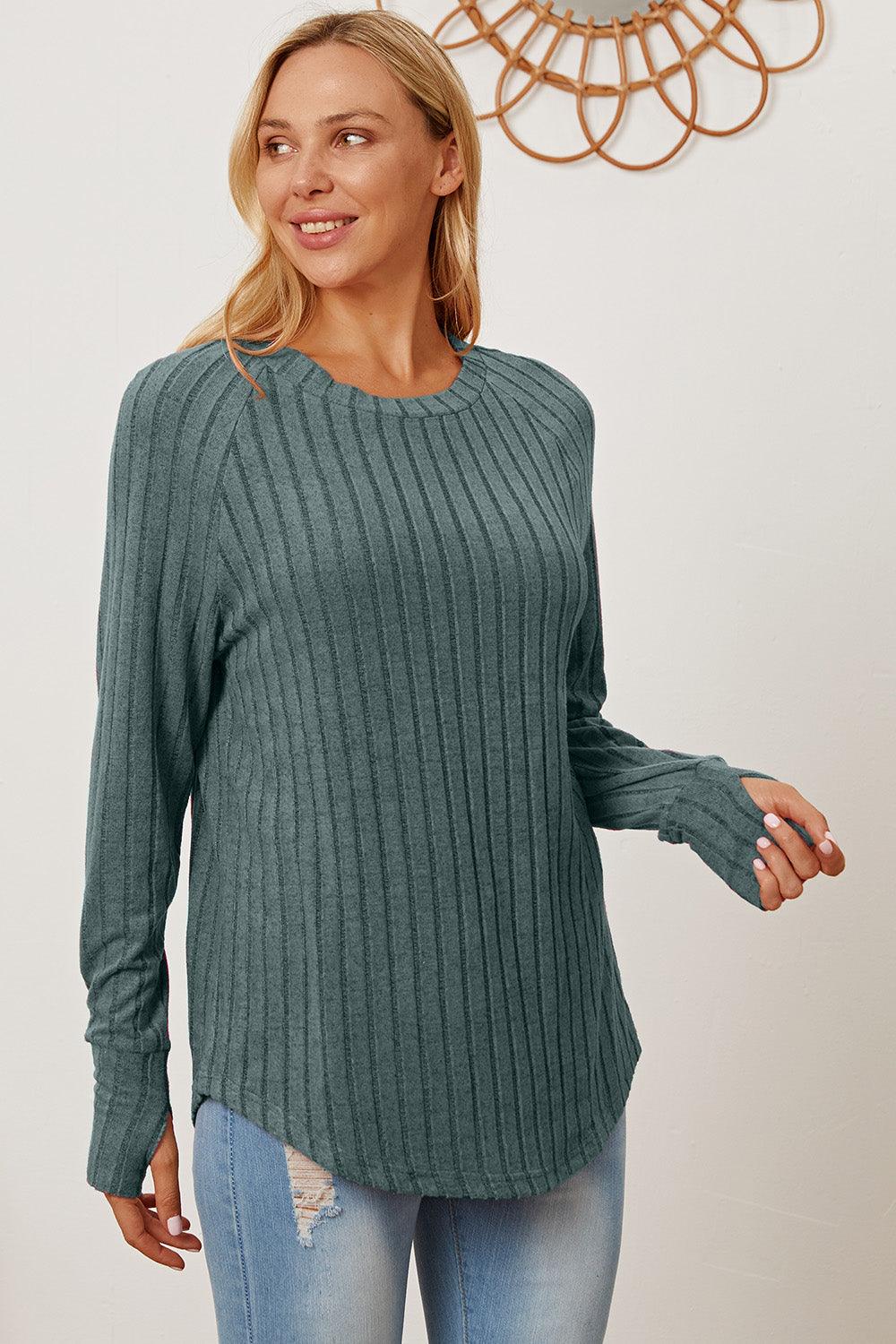 Basic Bae Full Size Ribbed Thumbhole Sleeve T-Shirt Carauana Store