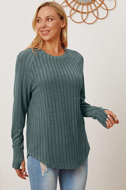 Basic Bae Full Size Ribbed Thumbhole Sleeve T-Shirt Carauana Store