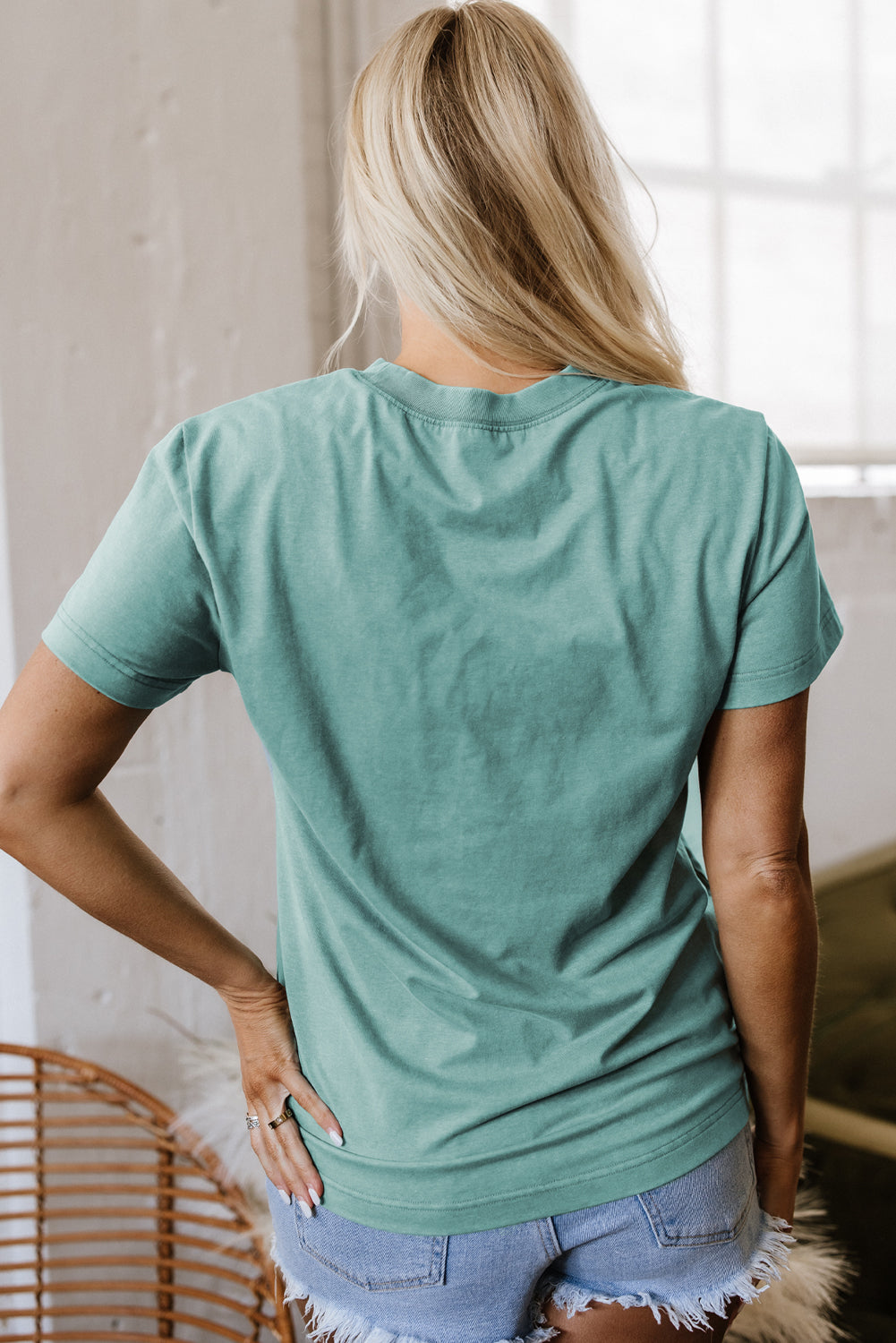 Sea Green MAMA Printed Mineral Wash Crewneck T Shirt