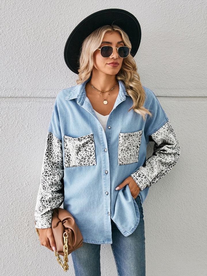 Leopard Button Up Denim Jacket Carauana Store