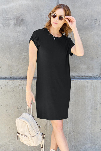 Basic Bae Full Size Round Neck Short Sleeve Dress with Pockets Carauana Store