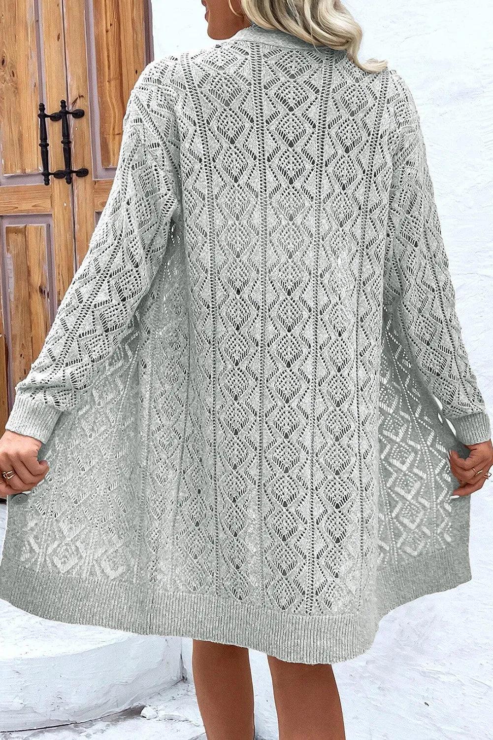 Openwork Button Down Long Sleeve Cardigan Carauana Store