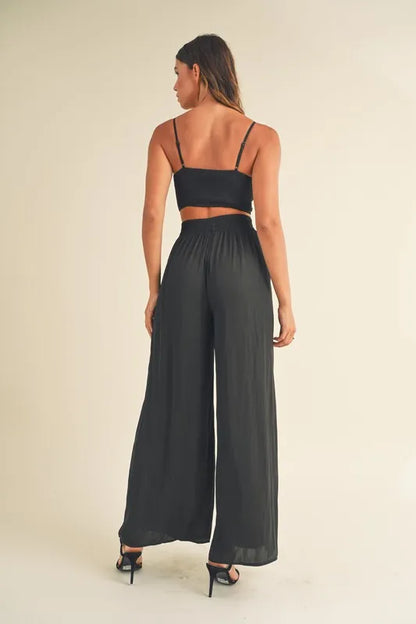 MABLE Smocked Bralette Crop Top and Wide Leg Pants Set Carauana Store