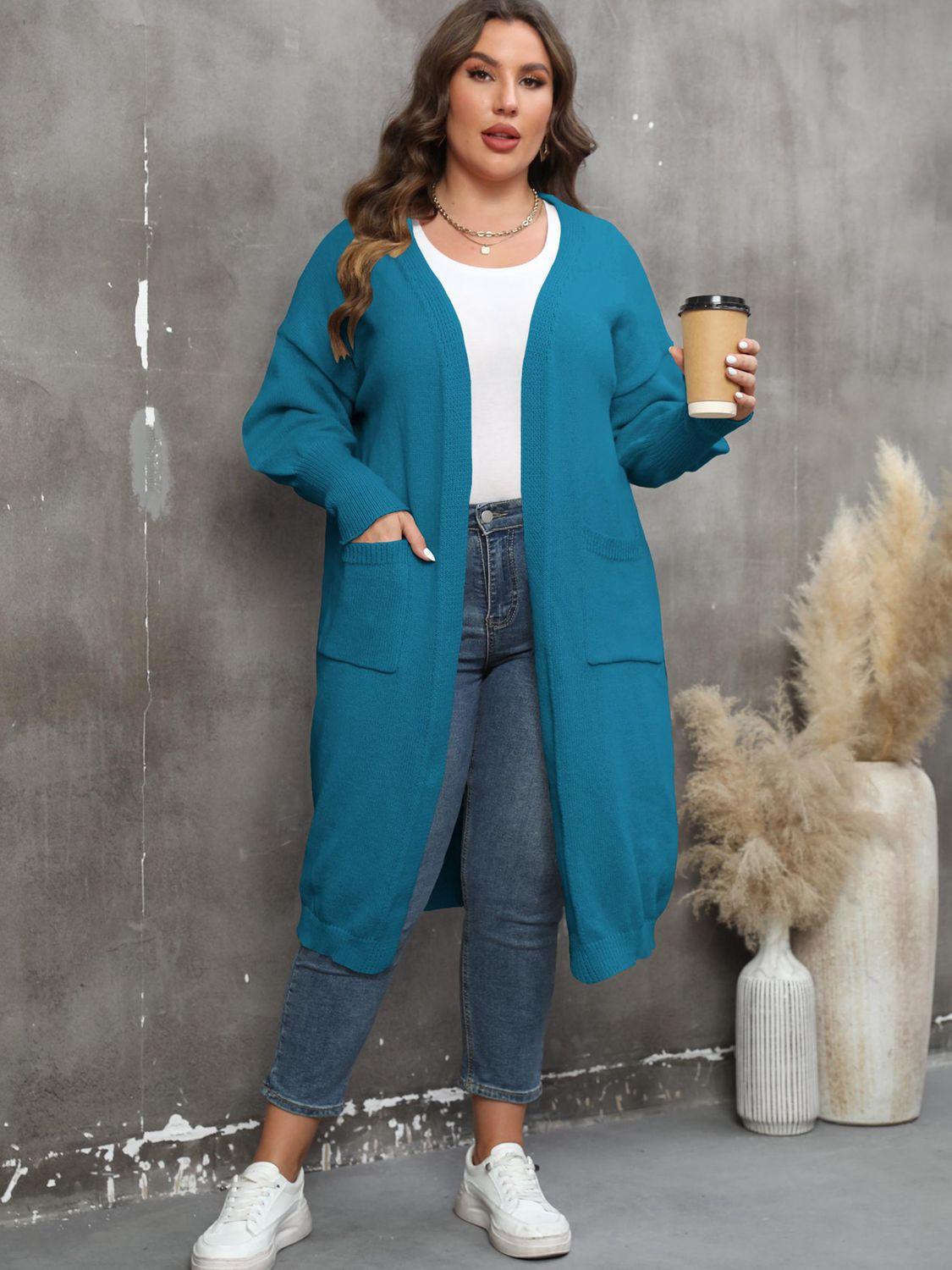 Plus Size Long Sleeve Pocketed Cardigan Carauana Store