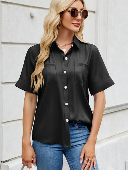 Collared Neck Short Sleeve Shirt Carauana Store