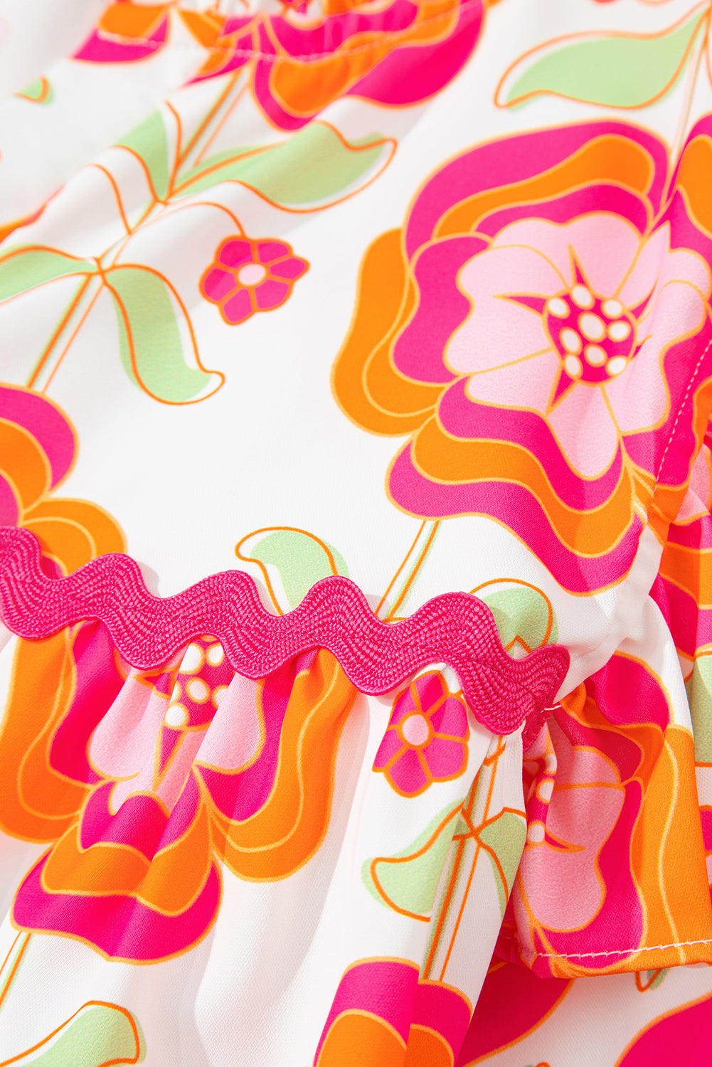 Rose Floral Printed Ruffled Long Sleeve Blouse