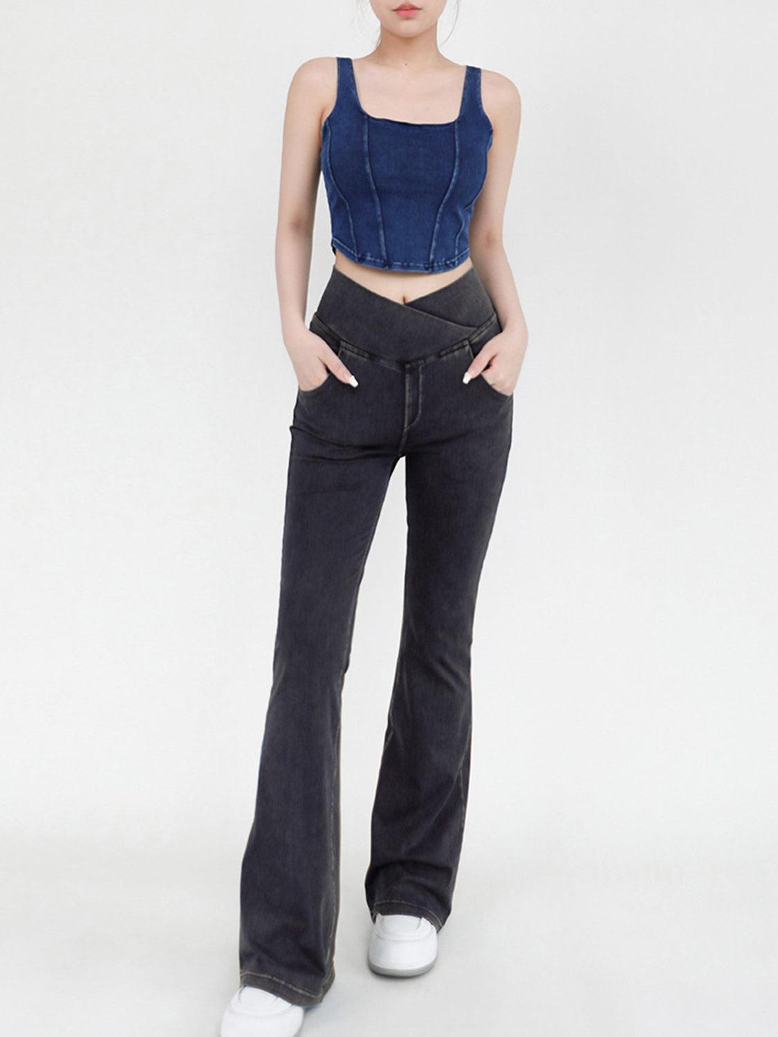 Wide Waistband Bootcut Jeans with Pockets Carauana Store