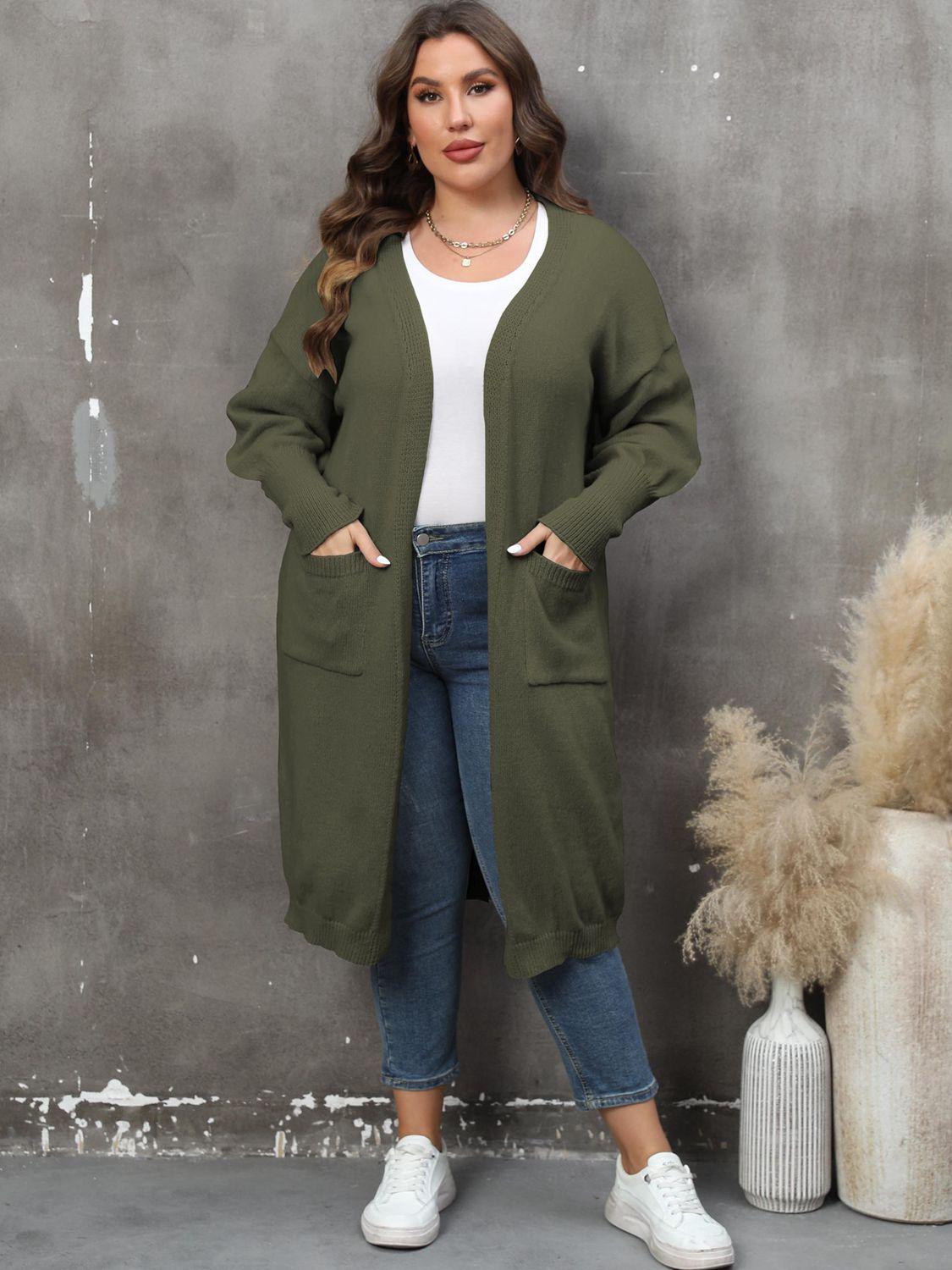 Plus Size Long Sleeve Pocketed Cardigan Carauana Store