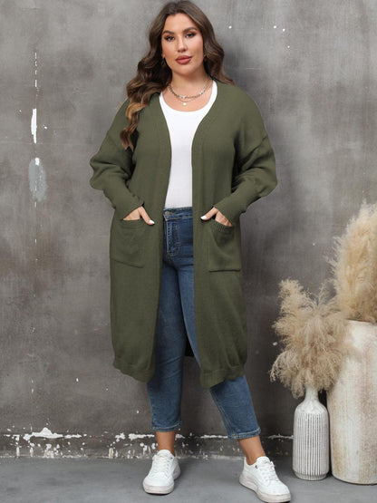 Plus Size Long Sleeve Pocketed Cardigan Carauana Store
