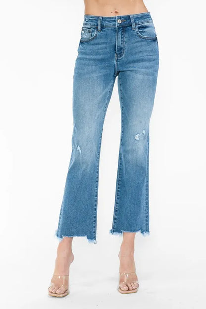 bytos Raw Hem Distressed Mid Rise Crop Jeans Carauana Store
