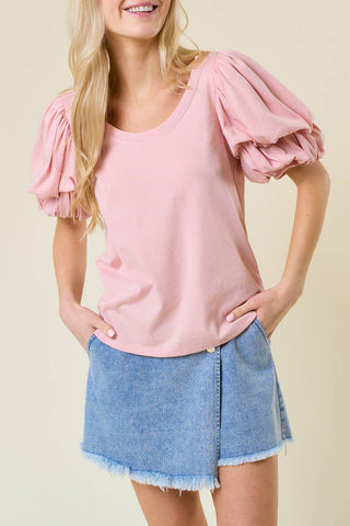 Light Pink Scoop Neck Bubble Sleeve Tee