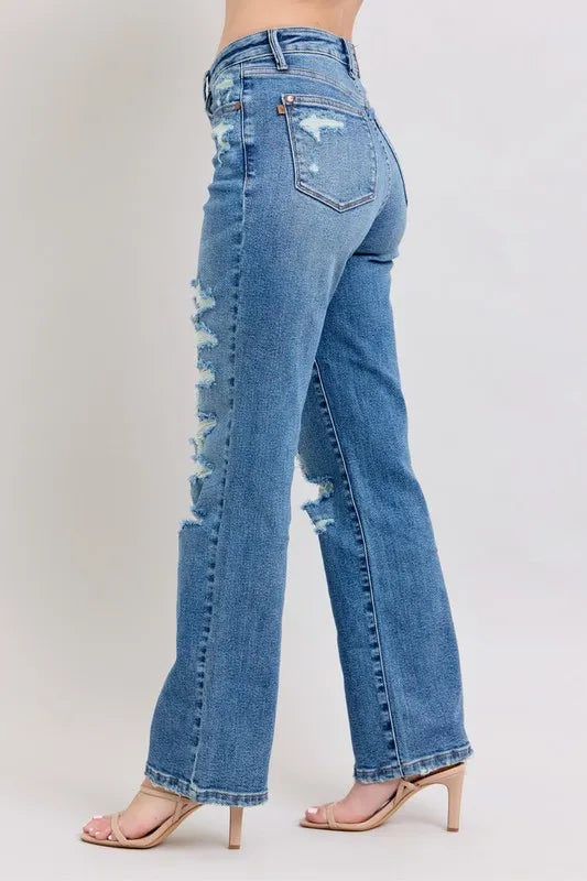 Judy Blue Full Size High Waist Heavy Destroy Straight Jeans Plus Size Carauana Store