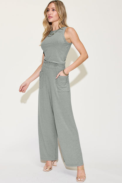 Basic Bae Full Size Ribbed Tank and Wide Leg Pants Set Carauana Store