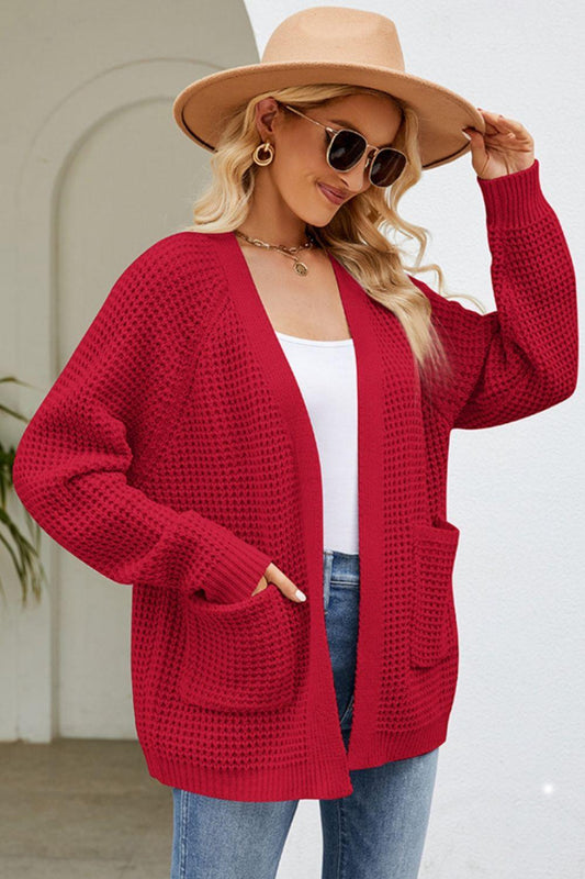 Open Front Raglan Sleeve Pocketed Cardigan Carauana Store