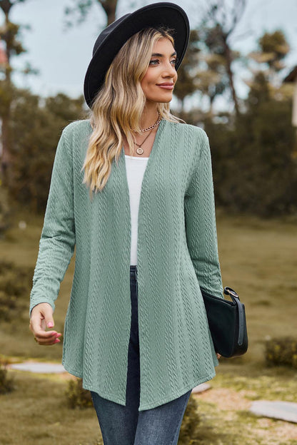 Textured Open Front Long Sleeve Cardigan Carauana Store